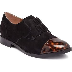 Vionic Jayla Black Suede Tortoise Shell Cap Toe Derby Flats Loafers Women Size 8